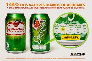O guaraná Antarctica tem 36 g de açúcar em cada lata (foto: Foodmed)